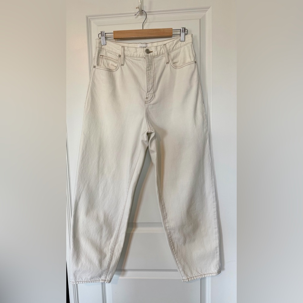 FRAME Ultra High Rise Barrel Jeans Ecru Size 29